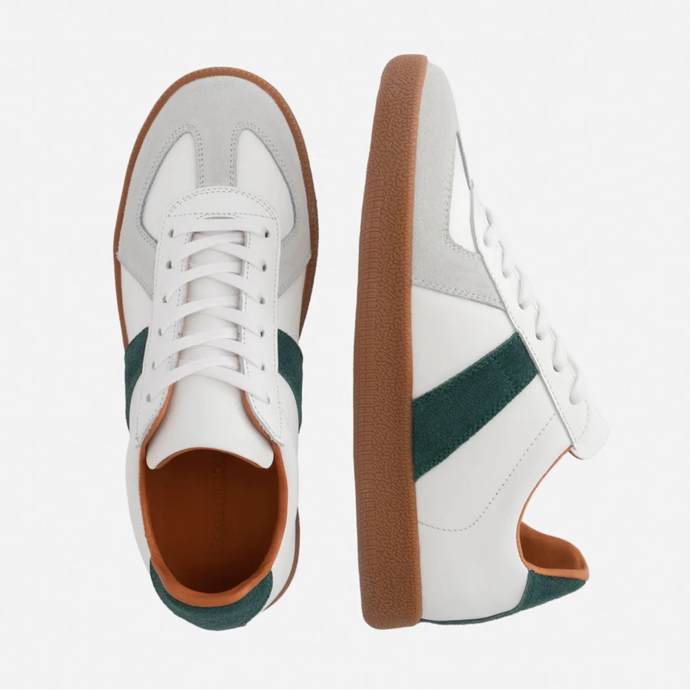 White and Green Women's Casual Leather Sneakers